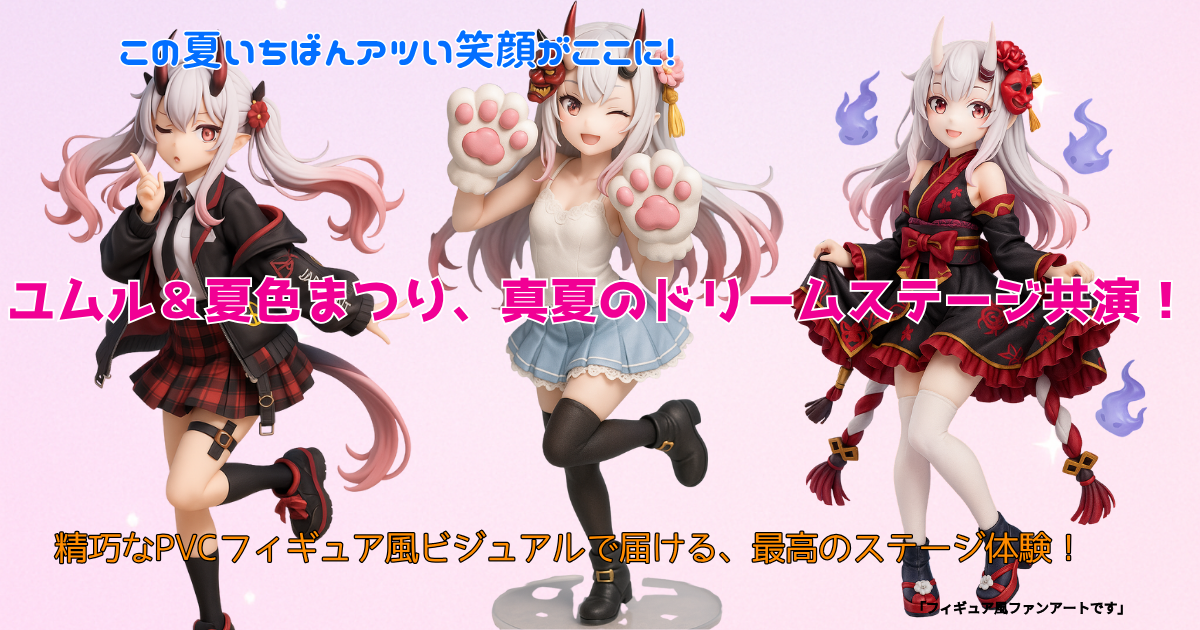 　「百鬼あやめが紫ベースの浴衣風衣装で立っているフィギュア風イラスト。表情はツンとした笑顔」